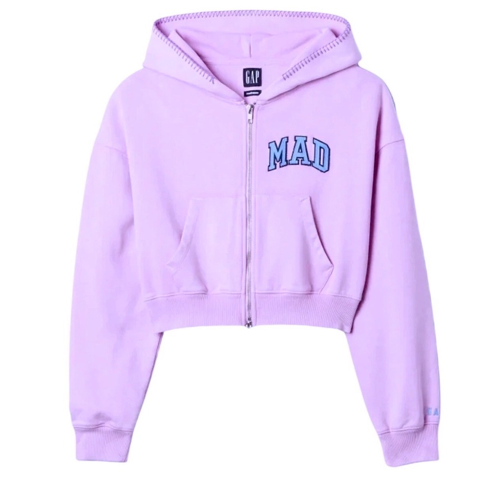 Gap x Madhappy Cropped Zip Up Hoodie Orchid Purple Blue MAD Applique‎ Large NEW